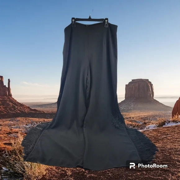 NWOT JSBoutique black wide leg fringe pants Size 14 - Picture 1 of 5